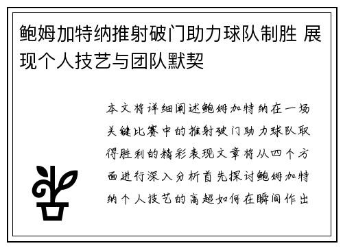 鲍姆加特纳推射破门助力球队制胜 展现个人技艺与团队默契